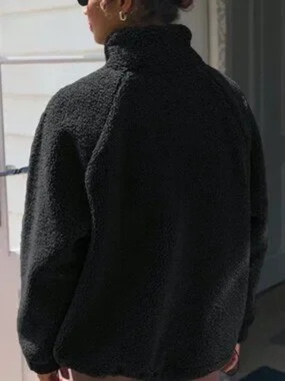 Black Casual Women's Kangaroo Pocket Loose Hem Adjustable Hoodie